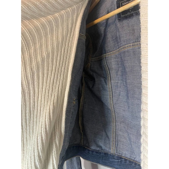 Abercrombie & Fitch Womens Blue Jean Denim Sweater Lined Jacket SZ S - Picture 6 of 6